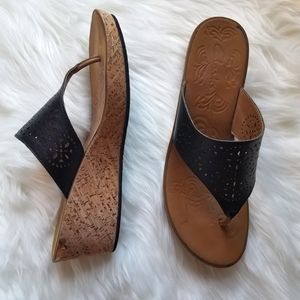 Clarks Mimmey Charm Black Cork Wedge Slip On Platform Sandal